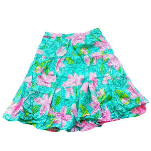 Lilly Pulitzer XS Cotton Twirl Floral Teal Skirt